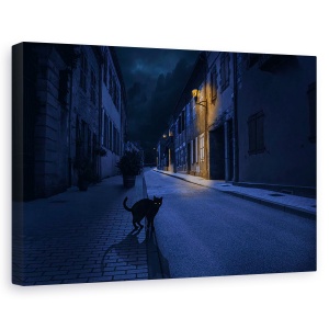 Tablou canvas - Le Chat Noir, Intuneric, Negru, Vrajitoare, Noapte, Compozit, 60 x 90 cm
