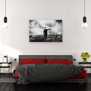 Tablou canvas - Libertate, Textura, Pasari, Cusca, Prins In Capcana, Inchisoare, 60 x 90 cm - Img 3
