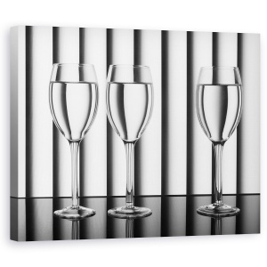 Tablou canvas - Linii, Natura Moarta, Alb-Negru, Sticla, Ochelari, Pahare De Vin, 60 x 75 cm