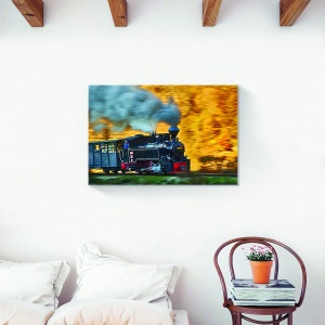 Tablou decorativ natură pădure cu locomotivă pe canvas