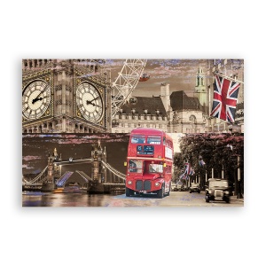 Tablou Canvas - London, Bus, Steag, Big Ben, London Eye, 60 x 90 cm