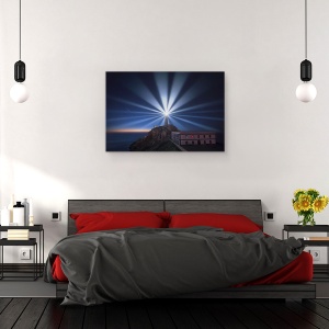 Tablou canvas - Lumineaza Noaptea, Stele, Far, Mare, Casa, 80 x 120 cm - Img 3
