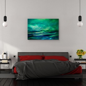 Tablou canvas - Luminile Nordului, Abstract, Verde, Norvegia, Fantezie, 80 x 120 cm - Img 3