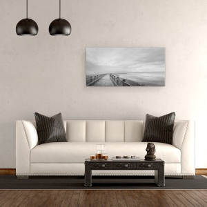 Tablou canvas - Lungul Pod De Liemn, Pod, Danemarca, Alb-Negru, Apa, Fiord, 50 x 100 cm - Img 2