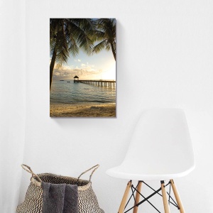 Tablou decorativ canvas plajă cu valuri și palmieri