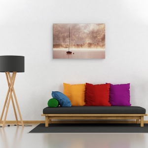 Tablou canvas - Mistic, Barca, Abur, Zori, Rasarit de Soare, Stralucire, Bassenthwait, 60 x 90 cm - Img 2