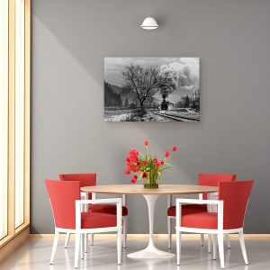 Tablou canvas - Mocanita Hutulca, Peisaj, Abur, Fum, Tren, Cale Ferata, 60 x 90 cm - Img 4