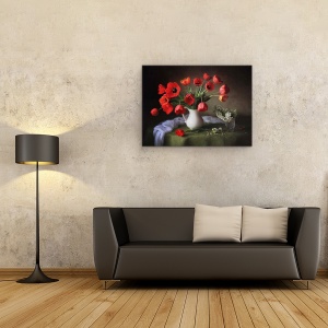 Tablou Canvas - Natura Moarta Colorata 2, Lalele, Vaza, Jar, 75 x 100 cm - Img 2