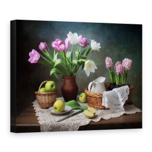 Tablou Canvas - Natura Moarta Colorata 5, Mere, Floare, Cos, 60 x 80 cm