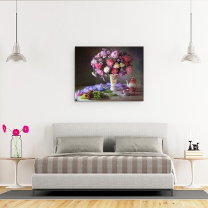 Tablou Canvas - Natura Moarta Cu Buchet De Toamna Si Fructe, 40 x 50 cm - Img 3