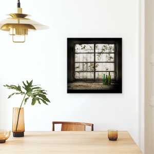 Tablou canvas - Natura Moarta Cu Butelie Din Sticla, Fereastra, Plante, 90 x 90 cm - Img 4