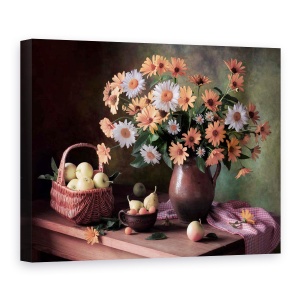 Tablou Canvas - Natura Moarta Cu Margarete si Mere, 60 x 80 cm