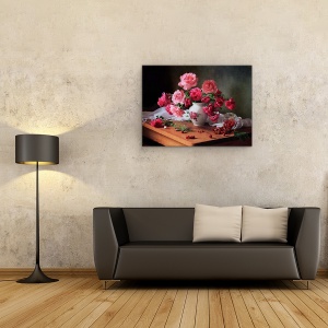 Tablou Canvas - Natura Moarta Cu Trandafiri si Fructe De Padure, 60 x 80 cm - Img 2