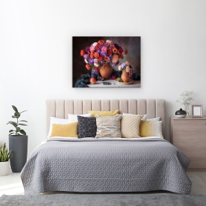 Tablou Canvas - Natura Moarta Cu Un Buchet De Asteri si Zinnia, 50 x 70 cm - Img 3