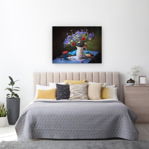 Tablou Canvas - Natura Moarta De Vara Cu Flori Salbatice, Buchet, Vaza, Ulcior, Flori, 60 x 80 cm - Img 3