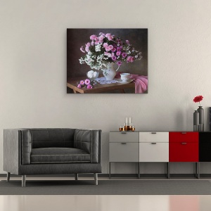 Tablou Canvas - Natura Moarta, Vara, Flori, Vaza, Floare, Tabel, Natura Statica, 40 x 50 cm - Img 2