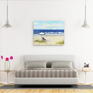 Tablou canvas - Natura, Peisaj, Marea, Vara, Navigare, Pescarus, Pictura, 60 x 75 cm - Img 3