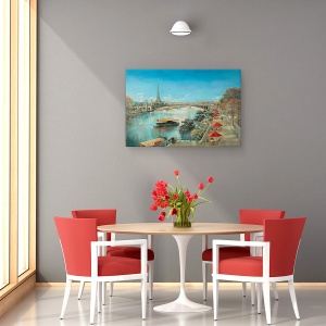 Tablou canvas - Natura, Peisaj, Rau, Barci, Pictura, 40 x 60 cm - Img 4