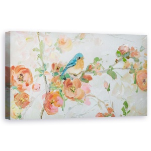 Tablou canvas - Natura, Ramura De Copac, Floare, Pasare, Pictura, 50 x 100 cm
