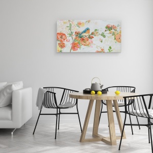 Tablou canvas - Natura, Ramura De Copac, Floare, Pasare, Pictura, 50 x 100 cm - Img 4