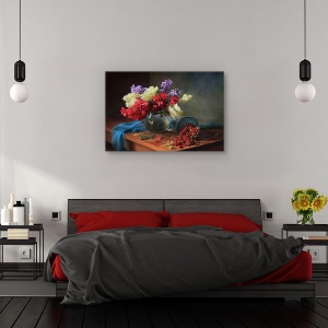 Tablou canvas - Natura statica, Natura moarta, Coacaze, Fructe De Padure, Flori, 80 x 120 cm - Img 3