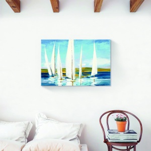 Tablou decorativ canvas nautic cu barcă pe lac montan