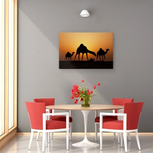 Tablou canvas - Nava Desertului, Camile, Animal, Apus De Soare, Desert, Grafic, 60 x 90 cm - Img 2