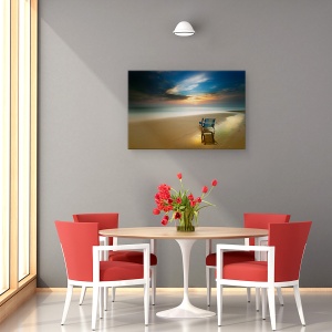 Tablou canvas - O Noua Zi, Peisaj Marin, Apus De Soare, Scaun, Plaja, 60 x 90 cm - Img 4
