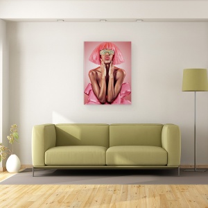 Tablou canvas - Ochi de Bomboane, Model, Uda, Femeie, Roz, Par, Moda, 60 x 80 cm - Img 2