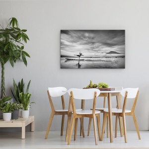 Tablou canvas - Om In Spatele Plaselor, Pescar, Actiune, Alb-Negru, Lac, 50 x 80 cm - Img 4