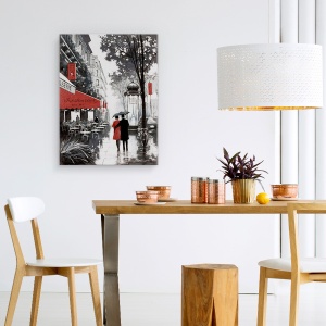 Tablou canvas - Oras, Cladiri, Paris, Oameni, Cafenea, Ploaie, Pictura II, 75 x 100 cm - Img 4