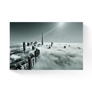 Tablou Canvas - Oras, Cladiri, Skyscraper, Nori, Soare, Alb/Nergru, 80 x 120 cm