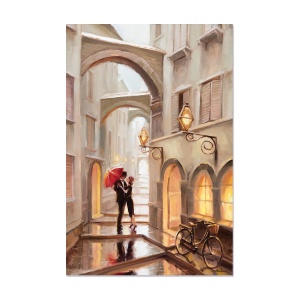 Tablou Canvas - Oras, Iubire, Romantic, Cuplu, Elegant, Seara, Lumini, Umbrela, Bicicleta, 60 x 90 cm