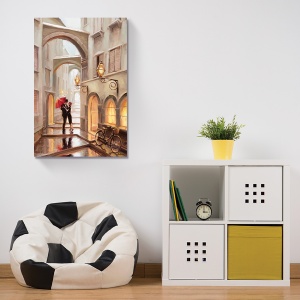 Tablou decorativ romantic cuplu sub umbrela pe canvas