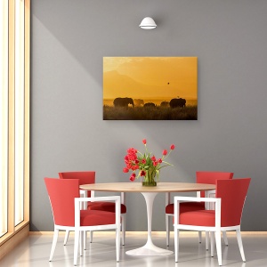 Tablou canvas - Pace, Elefant, Africa, Familie, Apus De Soare, 80 x 120 cm - Img 4