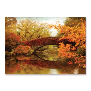 Tablou Canvas - Padure, Copaci, Frunze, Pod, Lac, Toamna, Natura, Peisaj, 75 x 100 cm