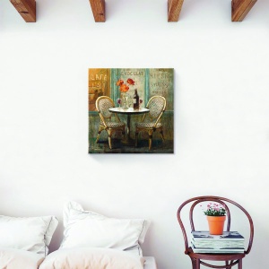 tablou decorativ canvas vintage Paris cu terasă și vin, 60x60 cm