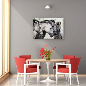 Tablou decorativ canvas cu patru cai Konik, 60x90 cm