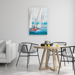Tablou canvas - Peisaj, Natura, Peisaj, Apa, Barca cu panze, Pictura, 40 X 60 cm - Img 4