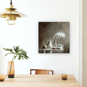 Tablou Canvas - Perete Vechi, Culori, Natura Moarta, Vaza, Ceasca, 90 x 90 cm - Img 4