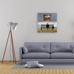 Tablou canvas - Piesa de Arta, Fata, Cadru, Pictura, Opera de Arta, Banca, 60 x 60 cm - Img 2