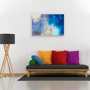 Tablou canvas - Ploaie Albastra, Albastru, Iarba, Roua, Cadere, Picaturi de Apa, 80 x 120 cm - Img 2