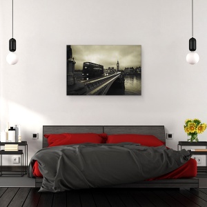 Tablou canvas - Podul Westminster, Noapte, Ploaie, Londra, Autobuz, 60 x 90 cm - Img 3