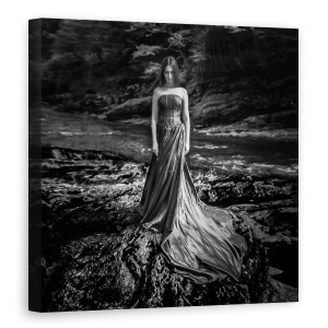Tablou canvas - Portret Alb-Negru, Editare Creativa, Zeita, Rochie, Moda, 60 x 60 cm