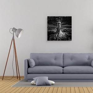 Tablou canvas - Portret Alb-Negru, Editare Creativa, Zeita, Rochie, Moda, 90 x 90 cm - Img 2