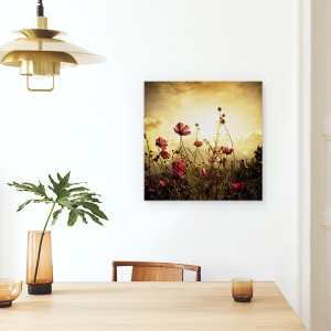 Tablou canvas - Privind Soarele, Floare, Camp, Soare, Rosu, Peisaj, 60 x 60 cm - Img 4