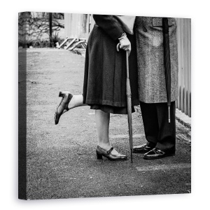Tablou canvas - Ramas-Bun Prelungit, Alb-Negru, Vechi, Cuplu, Umbrela, Picior, 90 x 90 cm