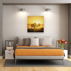 Tablou Canvas - Rasarit Auriu, Peisaj, Africa, Rasarit, Copac, Gard, 90 x 90 cm - Img 3