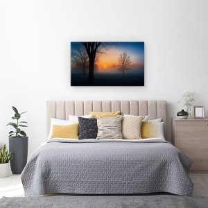 Tablou canvas - Rasarit Cetos De Soare, Dimineata, Rasarit De Soare, Ceata, Copaci, Soare, 50 x 80 cm - Img 3