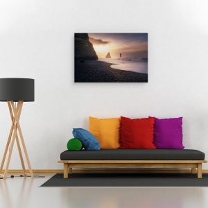 Tablou canvas - Rasarit de Soare in Reynisfjara, Islanda, Plaja, Pietricele, Coasta, 60 x 90 cm - Img 2
